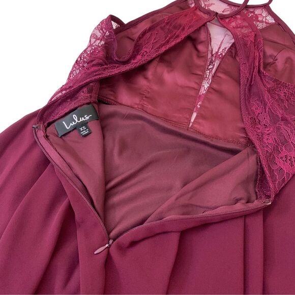 Lulus Burgundy Red Lace Backless Skater Fit & Flare Mini Dress XS - Picture 8 of 12